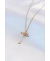 ietaks™ 316L Çelik Gold Renk Kanatlı Kalp Model Zirkon Taş Detay Kadın Kolye