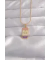 316L Çelik Gold Renk Karışık Mineli Ay Figür Tarot Kolye