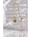 316L Çelik Gold Renk Karışık Mineli El Figür Tarot Kolye