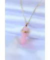 ietaks™ 316L Çelik Gold Renk Kristal Pembe Taş Model Kadın kolye