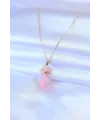 316L Çelik Gold Renk Kristal Pembe Taş Model Kadın kolye