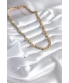 ietaks™ 316L Çelik Gold Renk Lazer Kesim Arpa Zincir Model Kadın Kolye