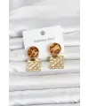 316L Çelik Gold Renk Leopar Desenli Plaka Model Kadın Küpe