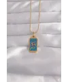 316L Çelik Gold Renk Mavi Mineli El Figür Tarot Kolye