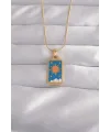 316L Çelik Gold Renk Mavi Mineli Güneş Model Tarot Kolye