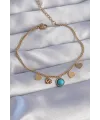 ietaks™ 316L Çelik Gold Renk Minimal Kalpli Mavi Taş Detaylı Bileklik