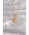 316L Çelik Gold Renk Pembe Mineli El Figür Tarot Kolye