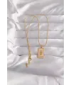316L Çelik Gold Renk Pembe Mineli El Figür Tarot Kolye