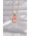 ietaks™ 316L Çelik Gold Renk Pembe Mineli Güneş Model Tarot Kolye