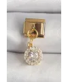 ietaks™ 316L Çelik Gold Renk Sallantı Daire Zirkon Taşlı Nomination Charm