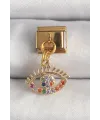 ietaks™ 316L Çelik Gold Renk Sallantı Renkli Zirkon Taşlı Göz Model Nomination Charm
