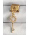 ietaks™ 316L Çelik Gold Renk Sallantı Zirkon Taşlı Anahtar Model Nomination Charm