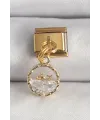 ietaks™ 316L Çelik Gold Renk Sallantı Zirkon Taşlı Balina Model Nomination Charm