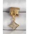 ietaks™ 316L Çelik Gold Renk Sallantı Zirkon Taşlı Çiçek İşlemeli Nomination Charm