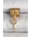 ietaks™ 316L Çelik Gold Renk Sallantı Zirkon Taşlı Kalpli Anahtar Model Nomination Charm