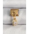 ietaks™ 316L Çelik Gold Renk Sallantı Zirkon Taşlı Kare Model Nomination Charm