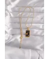 ietaks™ 316L Çelik Gold Renk Siyah Mineli Yıldız Figür Tarot Kolye