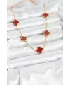 ietaks™ 316L Çelik Gold Renk Zincir Bordo Yonca Kadın Kolye