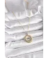 ietaks™ 316L Çelik Gold Renk Zincir Gümüş Zirkon Taşlı Daire Model Kadın Kolye