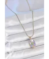 ietaks™ 316L Çelik Gold Renk Zincir Mor Mineli Oval İncili Çiçek İşlemeli Portre Model Kadın Kolye