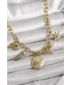 ietaks™ 316L Çelik Gold Renk Zincir Sallantılı Çoklu Figür Model Kadın Kolye
