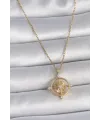 ietaks™ 316L Çelik Gold Renk Zincir Zirkon Taşlı Pusula Model Kadın Kolye