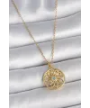 ietaks™ 316L Çelik Gold Renk Zincr Mavi Taşlı Lotus Model Kadın Kolye