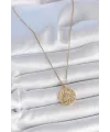 ietaks™ 316L Çelik Gold Renk Zincr Mavi Taşlı Lotus Model Kadın Kolye