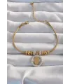 ietaks™ 316L Çelik Gold Renk Zirkon Taş Aksesuarlı Fatma Ana Eli Bileklik
