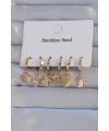 316L Çelik Gold Renk Zirkon Taşlı Hayvan Figürlü Deniz Yıldızı Model Halka Küpe Seti