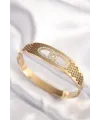 ietaks™ 316L Çelik Gold Renk Zirkon Taşlı Kadın Kelepçe Bilezik