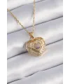 ietaks™ 316L Çelik Gold Renk Zirkon Taşlı Kalp Model Vintage Kadın Kolye