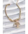 ietaks™ 316L Çelik Gold Renk Zirkon Taşlı Yaşam Ağacı Figür Kadın Bileklik