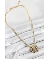 ietaks™ 316L Çelik Gül Figürlü İtalyan Zincir Model Gold Renk Kadın Kolye