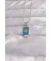 ietaks™ 316L Çelik Gümüş Renk Mavi Mineli Güneş Model Tarot Kolye