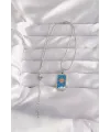 ietaks™ 316L Çelik Gümüş Renk Mavi Mineli Güneş Model Tarot Kolye