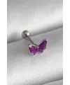 ietaks™ 316L Çelik Gümüş Renk Mor Kelebek Model Tragus Piercing