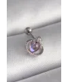 ietaks™ 316L Çelik Gümüş Renk Mor Mineli Kalp Zirkon Taş Detay Tragus Piercing