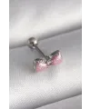 ietaks™ 316L Çelik Gümüş Renk Pembe Kurdele Zirkon Taş Detay Tragus Piercing