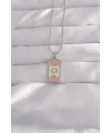 316L Çelik Gümüş Renk Pembe Mineli Ay Figür Tarot Kolye