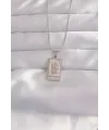 316L Çelik Gümüş Renk Pembe Mineli El Figür Tarot Kolye