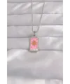 316L Çelik Gümüş Renk Pembe Mineli Güneş Model Tarot Kolye