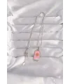 316L Çelik Gümüş Renk Pembe Mineli Güneş Model Tarot Kolye