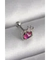 ietaks™ 316L Çelik Gümüş Renk Pembe Mineli Kalp Zirkon Taş Detaylı Taç Tragus Piercing