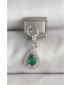 ietaks™ 316L Çelik Gümüş Renk Sallantı Yeşil Zirkon Taşlı Damla Model Nomination Charm