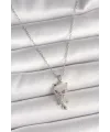 ietaks™ 316L Çelik Gümüş Renk Zincir Zirkon Taşlı Kedi Model Kadın Kolye