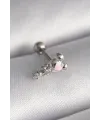 ietaks™ 316L Çelik Gümüş Renk Zirkon Taş Detay Pembe Kalp İşleme Tragus Piercing
