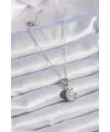 ietaks™ 316L Çelik Gümüş Renk Zirkon Taşlı Ay Yıldız  Figür Charm Model Kadın Kolye