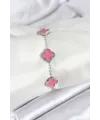 ietaks™ 316L Çelik Gümüş Zincir Pembe Renk Yonca Bileklik
