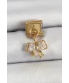 ietaks™ 316L Çelik Sallantılı Zirkon Taşlı Fiyonk Model Gold Renk Nomination Charm